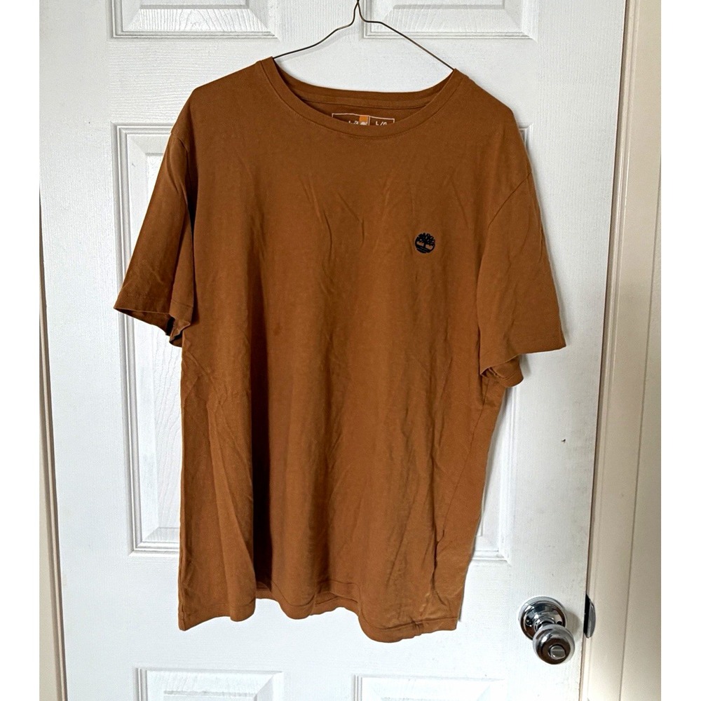 Timberland Men's Brown/Orange Solid Logo Crew Neck Short Sleeve Regular Fit L